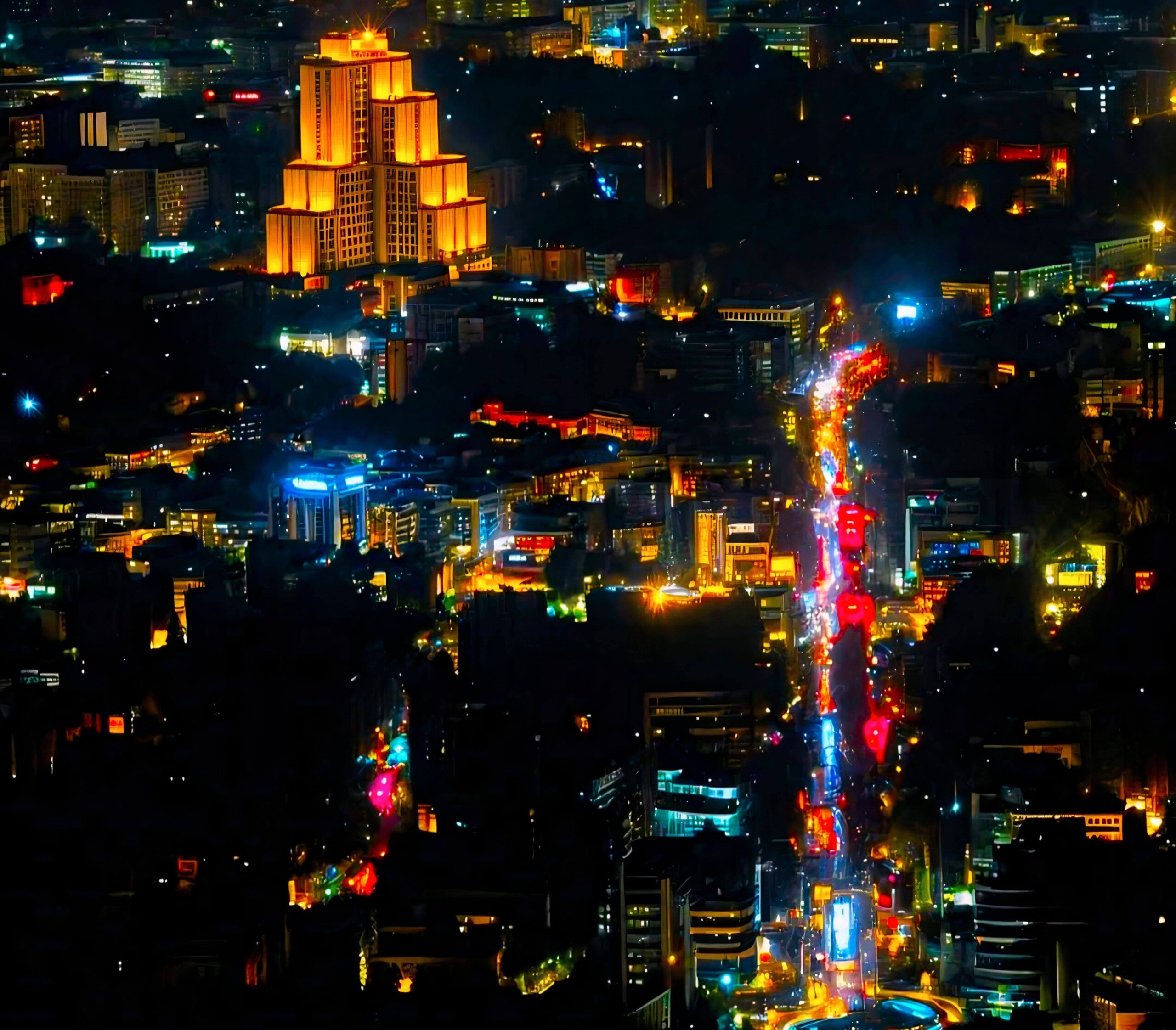 Modern Damascus cityscape with bustling streets, cafes, and contemporary architecture